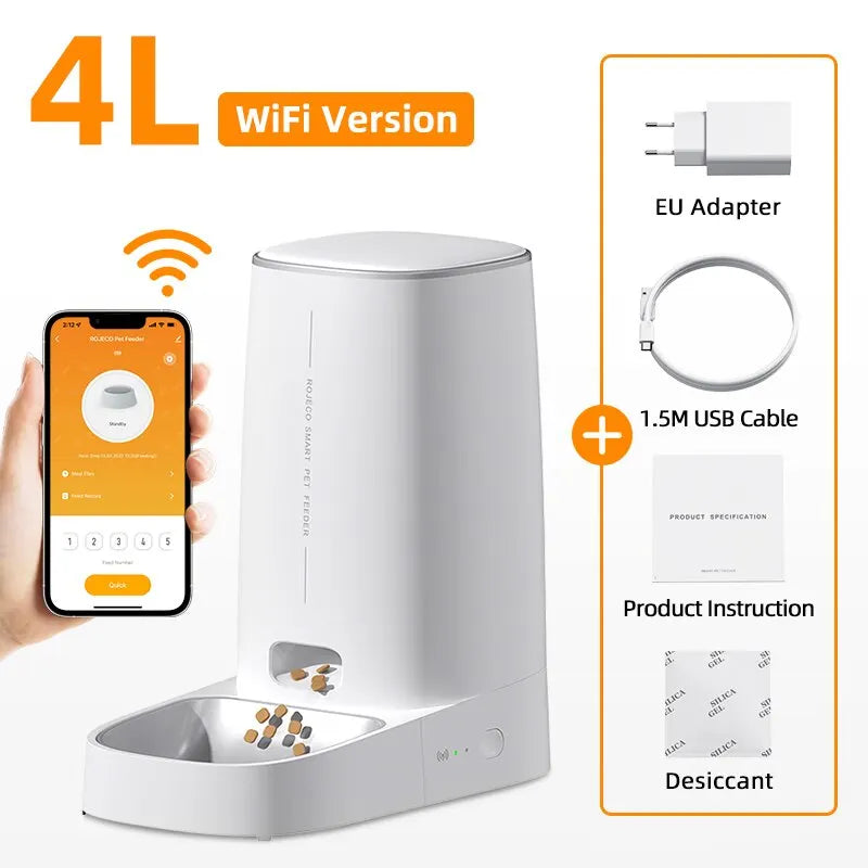 Comedero Automático WiFi para Gatos ROJECO - Dispensador Inteligente